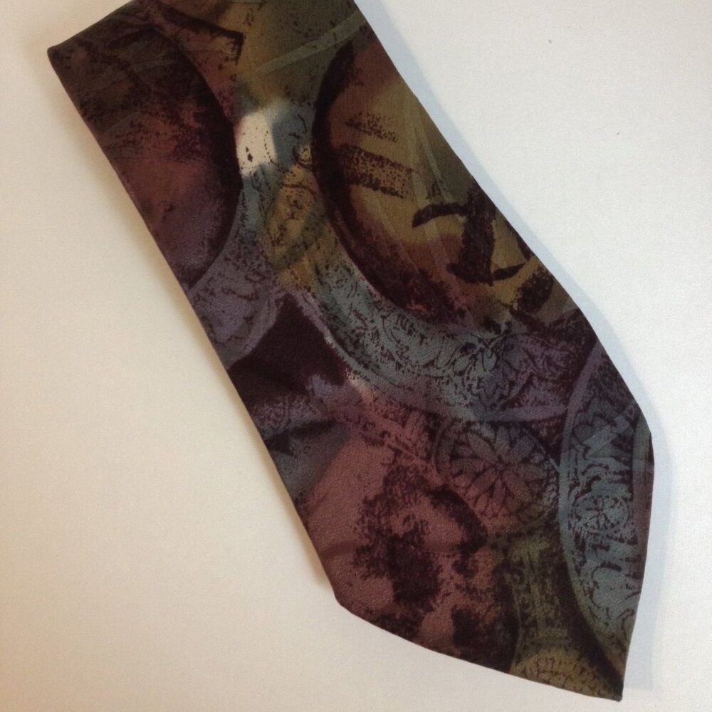 Paul Rodon Abstract Neck Tie Hand Made 100% Silk Mens Plum Teal Green Neckwear